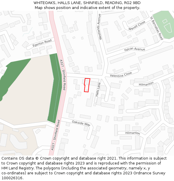 WHITEOAKS, HALLS LANE, SHINFIELD, READING, RG2 9BD: Location map and indicative extent of plot