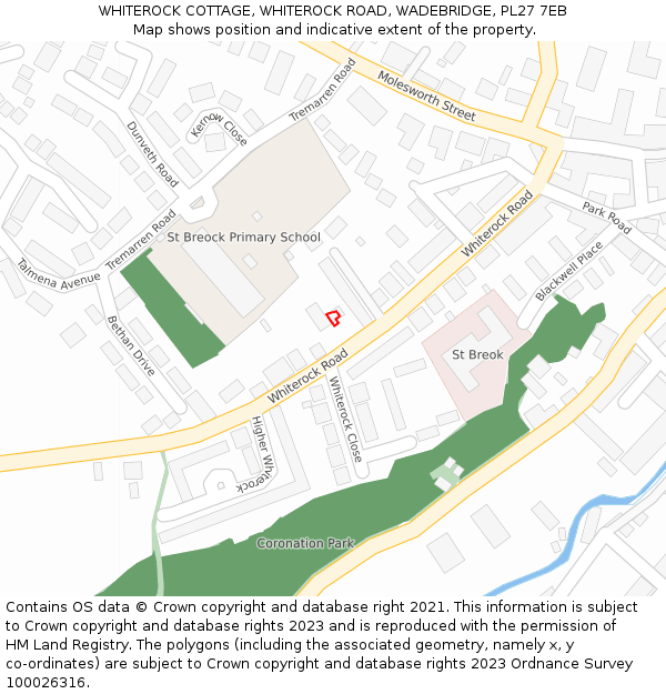 WHITEROCK COTTAGE, WHITEROCK ROAD, WADEBRIDGE, PL27 7EB: Location map and indicative extent of plot