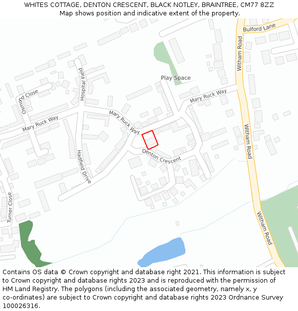 WHITES COTTAGE, DENTON CRESCENT, BLACK NOTLEY, BRAINTREE, CM77 8ZZ: Location map and indicative extent of plot