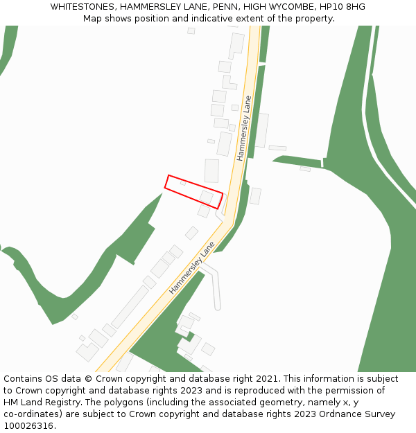 WHITESTONES, HAMMERSLEY LANE, PENN, HIGH WYCOMBE, HP10 8HG: Location map and indicative extent of plot