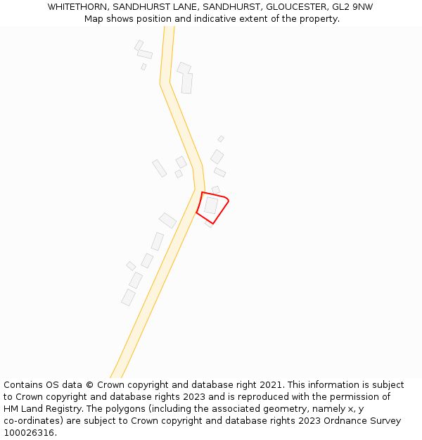 WHITETHORN, SANDHURST LANE, SANDHURST, GLOUCESTER, GL2 9NW: Location map and indicative extent of plot