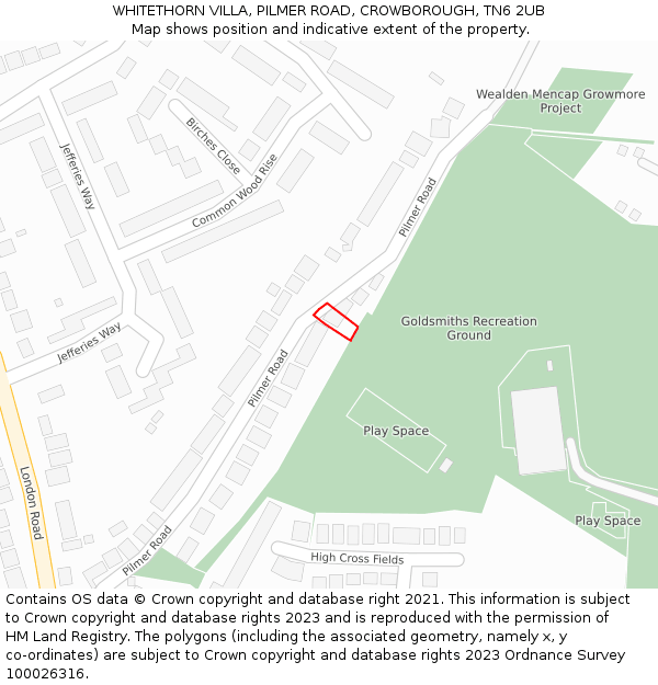 WHITETHORN VILLA, PILMER ROAD, CROWBOROUGH, TN6 2UB: Location map and indicative extent of plot