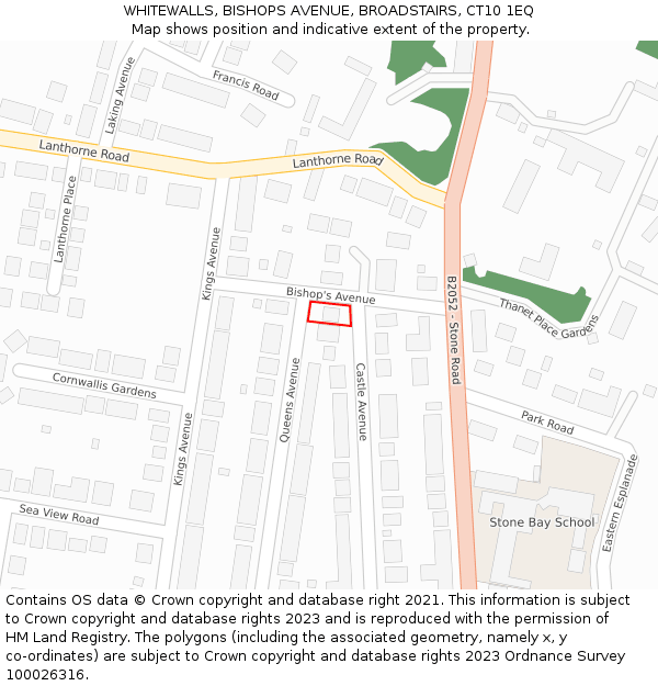 WHITEWALLS, BISHOPS AVENUE, BROADSTAIRS, CT10 1EQ: Location map and indicative extent of plot