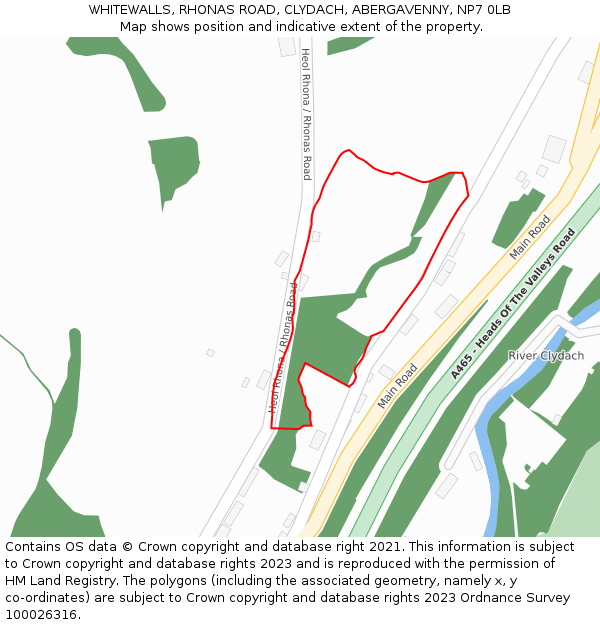WHITEWALLS, RHONAS ROAD, CLYDACH, ABERGAVENNY, NP7 0LB: Location map and indicative extent of plot