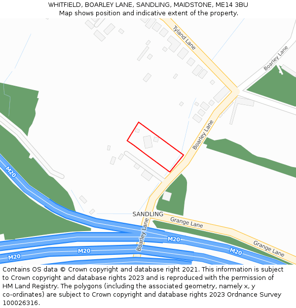 WHITFIELD, BOARLEY LANE, SANDLING, MAIDSTONE, ME14 3BU: Location map and indicative extent of plot