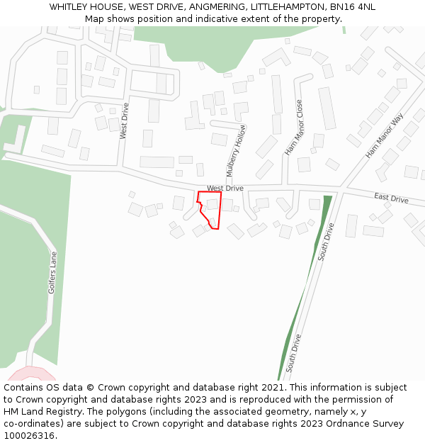 WHITLEY HOUSE, WEST DRIVE, ANGMERING, LITTLEHAMPTON, BN16 4NL: Location map and indicative extent of plot