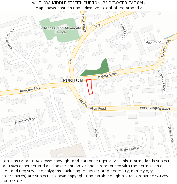 WHITLOW, MIDDLE STREET, PURITON, BRIDGWATER, TA7 8AU: Location map and indicative extent of plot