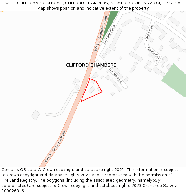 WHITTCLIFF, CAMPDEN ROAD, CLIFFORD CHAMBERS, STRATFORD-UPON-AVON, CV37 8JA: Location map and indicative extent of plot