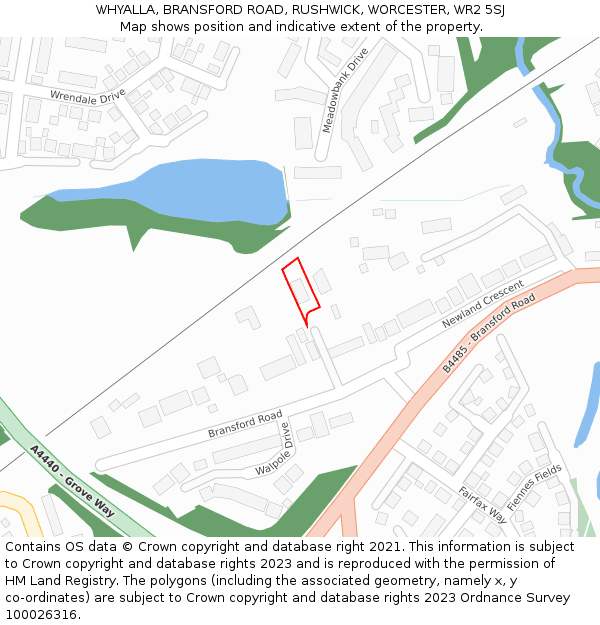 WHYALLA, BRANSFORD ROAD, RUSHWICK, WORCESTER, WR2 5SJ: Location map and indicative extent of plot