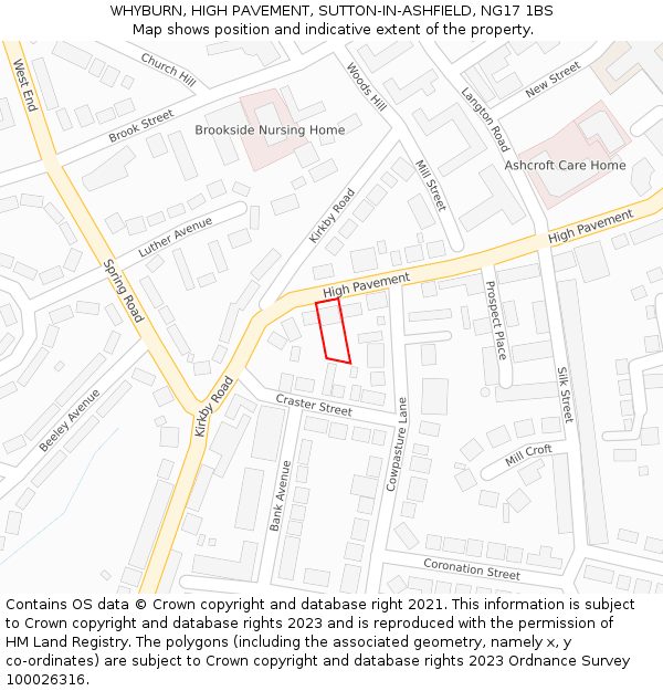WHYBURN, HIGH PAVEMENT, SUTTON-IN-ASHFIELD, NG17 1BS: Location map and indicative extent of plot