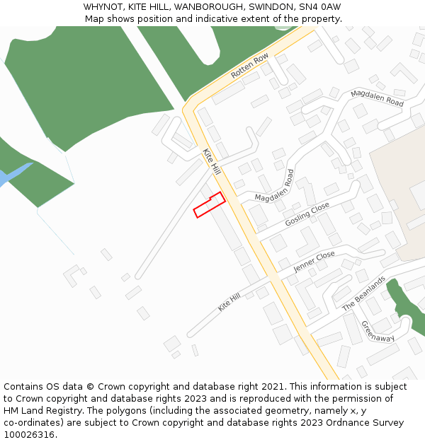 WHYNOT, KITE HILL, WANBOROUGH, SWINDON, SN4 0AW: Location map and indicative extent of plot