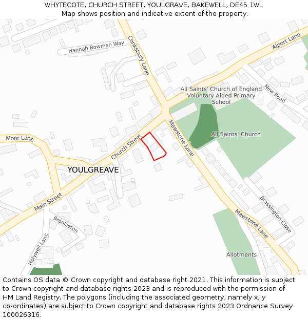 WHYTECOTE, CHURCH STREET, YOULGRAVE, BAKEWELL, DE45 1WL: Location map and indicative extent of plot