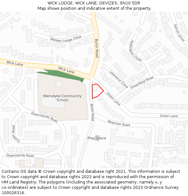 WICK LODGE, WICK LANE, DEVIZES, SN10 5DR: Location map and indicative extent of plot