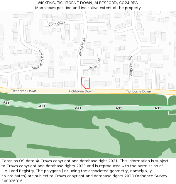 WICKENS, TICHBORNE DOWN, ALRESFORD, SO24 9PA: Location map and indicative extent of plot