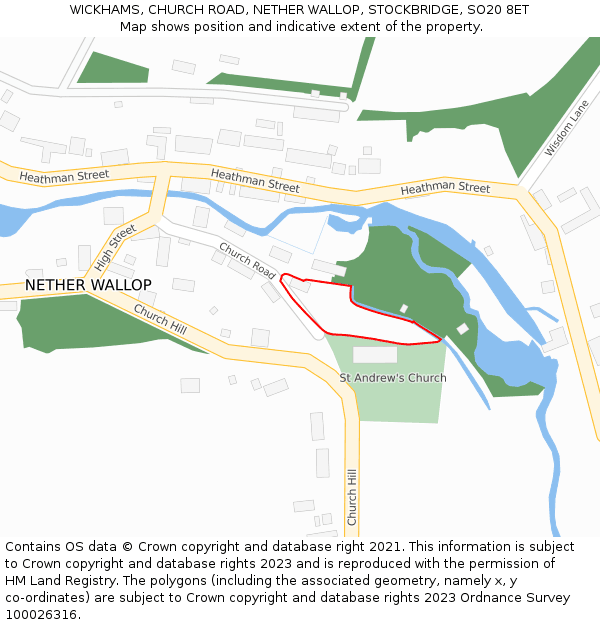 WICKHAMS, CHURCH ROAD, NETHER WALLOP, STOCKBRIDGE, SO20 8ET: Location map and indicative extent of plot