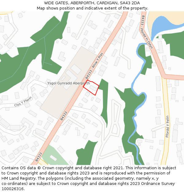 WIDE GATES, ABERPORTH, CARDIGAN, SA43 2DA: Location map and indicative extent of plot