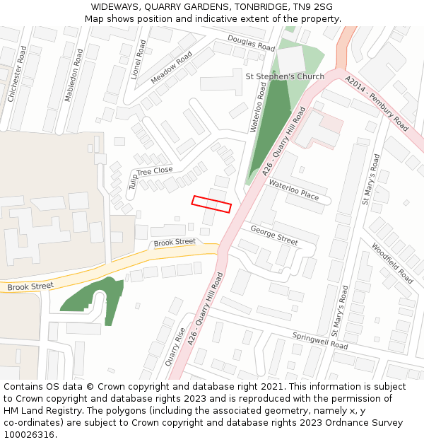 WIDEWAYS, QUARRY GARDENS, TONBRIDGE, TN9 2SG: Location map and indicative extent of plot