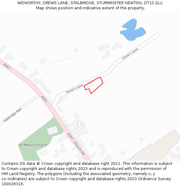 WIDWORTHY, DREWS LANE, STALBRIDGE, STURMINSTER NEWTON, DT10 2LU: Location map and indicative extent of plot