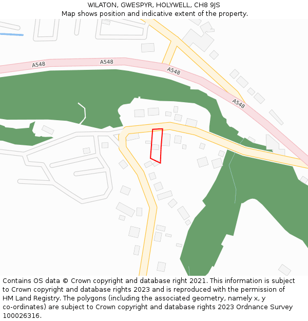 WILATON, GWESPYR, HOLYWELL, CH8 9JS: Location map and indicative extent of plot