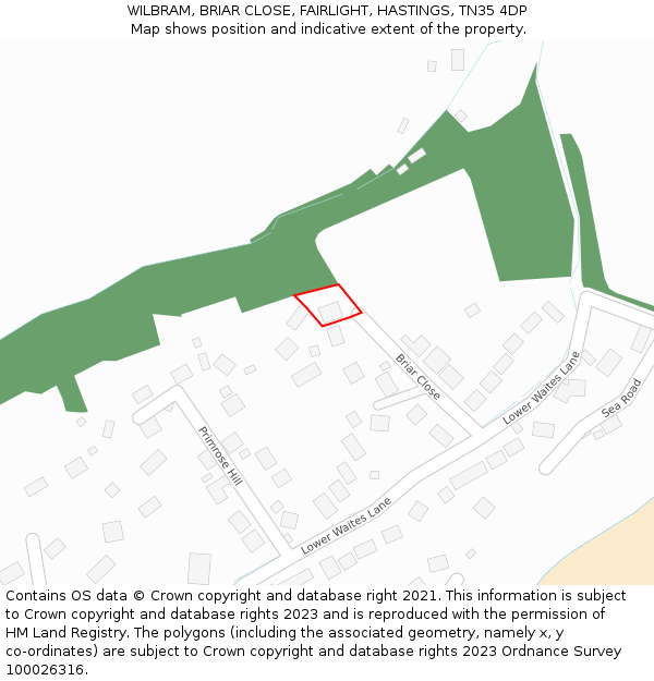 WILBRAM, BRIAR CLOSE, FAIRLIGHT, HASTINGS, TN35 4DP: Location map and indicative extent of plot