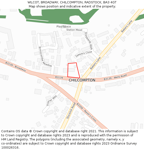 WILCOT, BROADWAY, CHILCOMPTON, RADSTOCK, BA3 4GT: Location map and indicative extent of plot