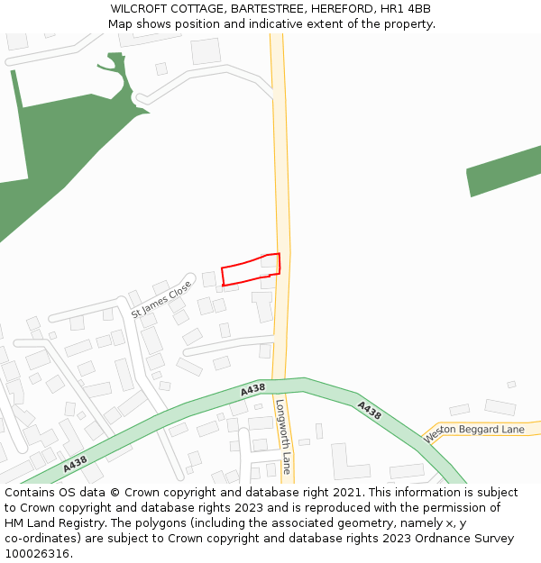 WILCROFT COTTAGE, BARTESTREE, HEREFORD, HR1 4BB: Location map and indicative extent of plot