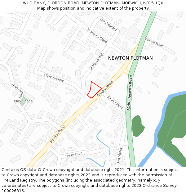 WILD BANK, FLORDON ROAD, NEWTON FLOTMAN, NORWICH, NR15 1QX: Location map and indicative extent of plot