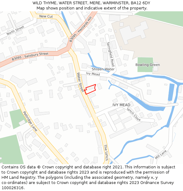 WILD THYME, WATER STREET, MERE, WARMINSTER, BA12 6DY: Location map and indicative extent of plot