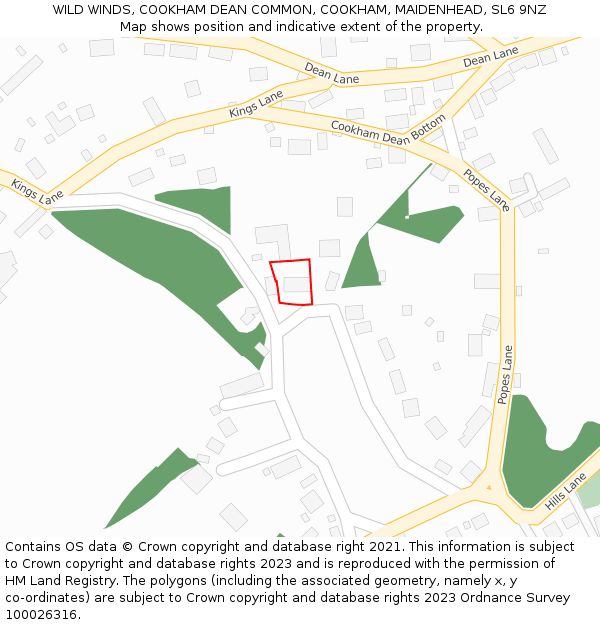 WILD WINDS, COOKHAM DEAN COMMON, COOKHAM, MAIDENHEAD, SL6 9NZ: Location map and indicative extent of plot