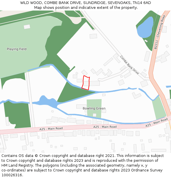 WILD WOOD, COMBE BANK DRIVE, SUNDRIDGE, SEVENOAKS, TN14 6AD: Location map and indicative extent of plot