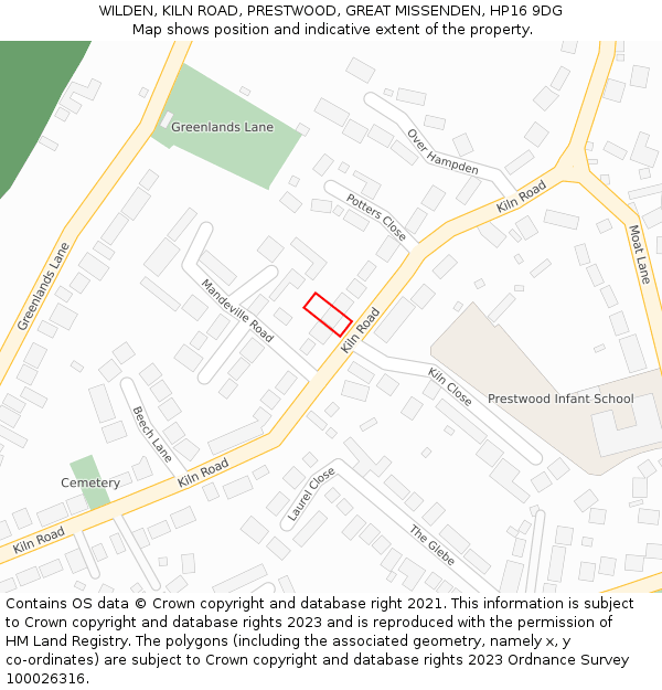 WILDEN, KILN ROAD, PRESTWOOD, GREAT MISSENDEN, HP16 9DG: Location map and indicative extent of plot