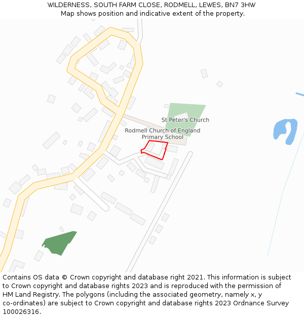 WILDERNESS, SOUTH FARM CLOSE, RODMELL, LEWES, BN7 3HW: Location map and indicative extent of plot