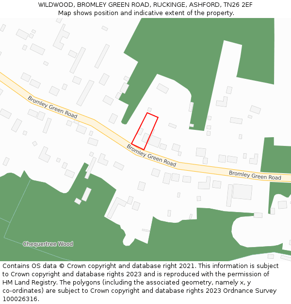 WILDWOOD, BROMLEY GREEN ROAD, RUCKINGE, ASHFORD, TN26 2EF: Location map and indicative extent of plot