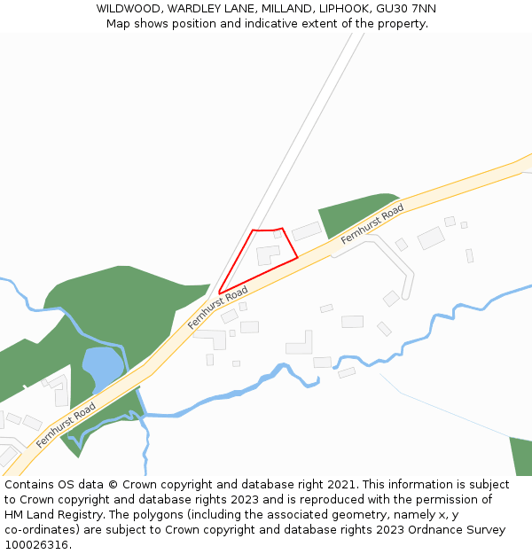 WILDWOOD, WARDLEY LANE, MILLAND, LIPHOOK, GU30 7NN: Location map and indicative extent of plot