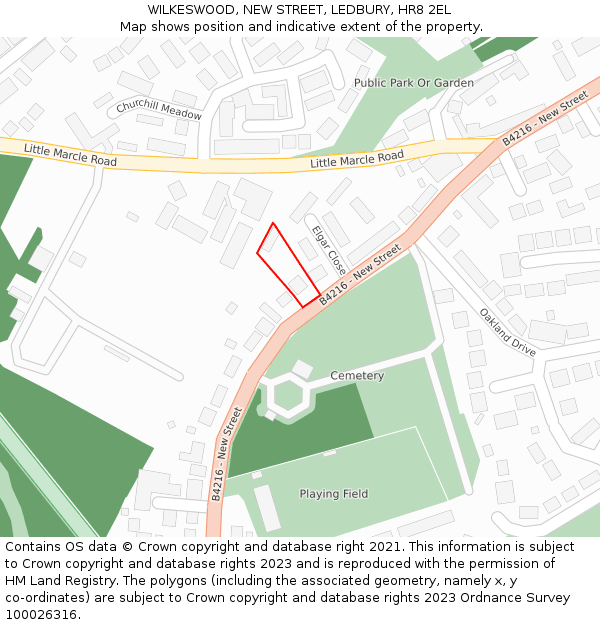 WILKESWOOD, NEW STREET, LEDBURY, HR8 2EL: Location map and indicative extent of plot