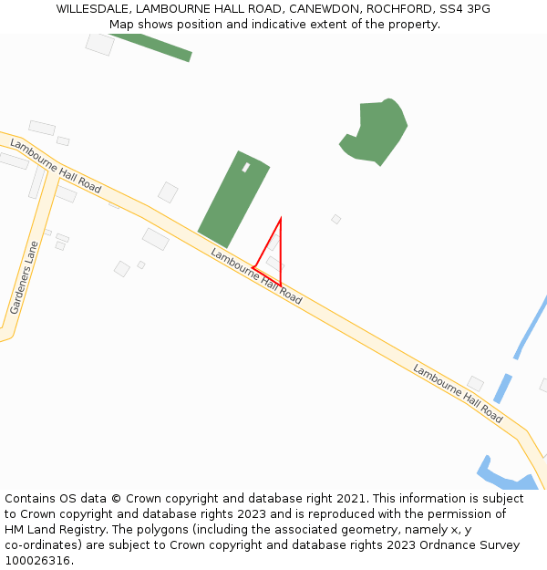 WILLESDALE, LAMBOURNE HALL ROAD, CANEWDON, ROCHFORD, SS4 3PG: Location map and indicative extent of plot