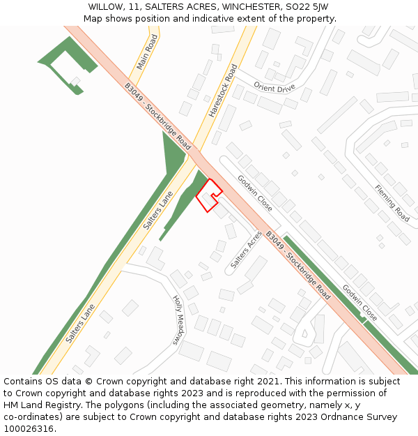 WILLOW, 11, SALTERS ACRES, WINCHESTER, SO22 5JW: Location map and indicative extent of plot