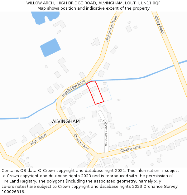 WILLOW ARCH, HIGH BRIDGE ROAD, ALVINGHAM, LOUTH, LN11 0QF: Location map and indicative extent of plot