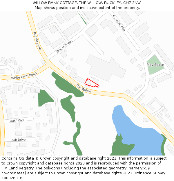 WILLOW BANK COTTAGE, THE WILLOW, BUCKLEY, CH7 3NW: Location map and indicative extent of plot