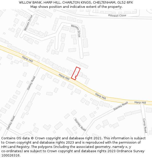 WILLOW BANK, HARP HILL, CHARLTON KINGS, CHELTENHAM, GL52 6PX: Location map and indicative extent of plot