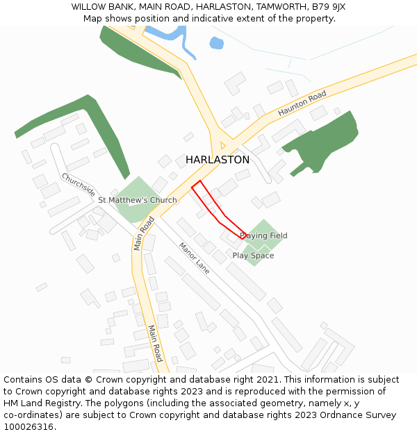 WILLOW BANK, MAIN ROAD, HARLASTON, TAMWORTH, B79 9JX: Location map and indicative extent of plot