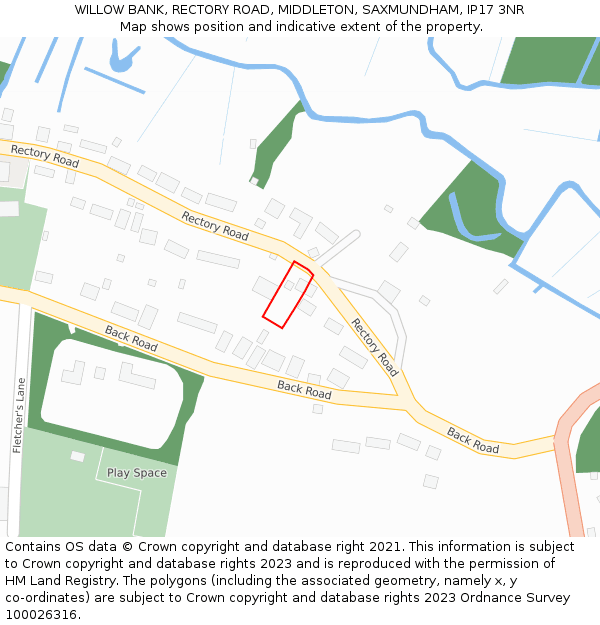 WILLOW BANK, RECTORY ROAD, MIDDLETON, SAXMUNDHAM, IP17 3NR: Location map and indicative extent of plot