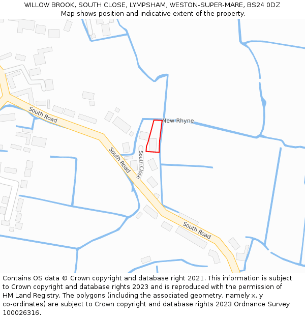 WILLOW BROOK, SOUTH CLOSE, LYMPSHAM, WESTON-SUPER-MARE, BS24 0DZ: Location map and indicative extent of plot