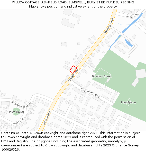 WILLOW COTTAGE, ASHFIELD ROAD, ELMSWELL, BURY ST EDMUNDS, IP30 9HG: Location map and indicative extent of plot