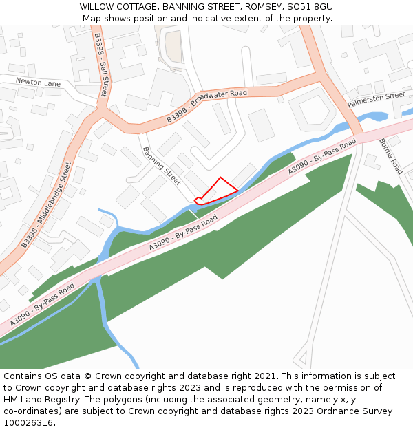 WILLOW COTTAGE, BANNING STREET, ROMSEY, SO51 8GU: Location map and indicative extent of plot