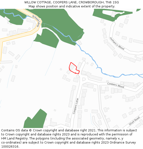 WILLOW COTTAGE, COOPERS LANE, CROWBOROUGH, TN6 1SG: Location map and indicative extent of plot