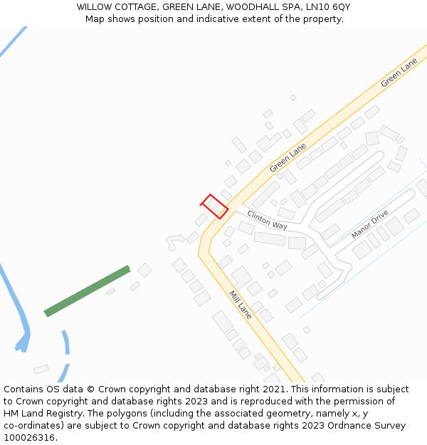 WILLOW COTTAGE, GREEN LANE, WOODHALL SPA, LN10 6QY: Location map and indicative extent of plot