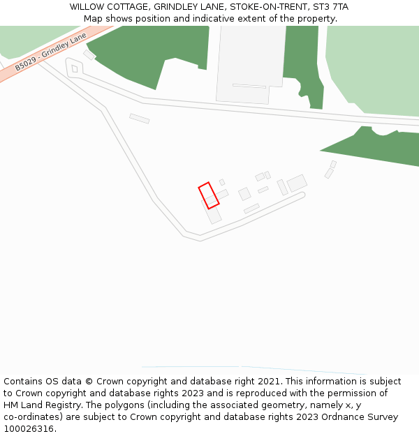 WILLOW COTTAGE, GRINDLEY LANE, STOKE-ON-TRENT, ST3 7TA: Location map and indicative extent of plot