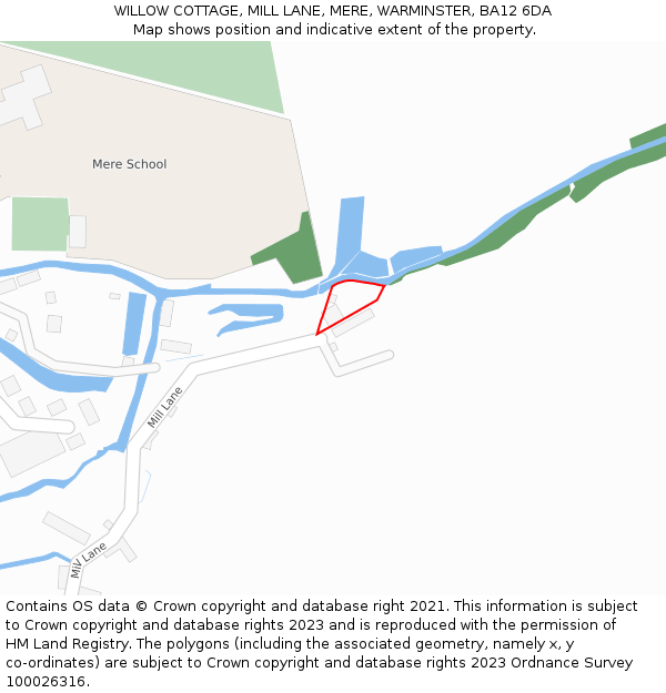 WILLOW COTTAGE, MILL LANE, MERE, WARMINSTER, BA12 6DA: Location map and indicative extent of plot