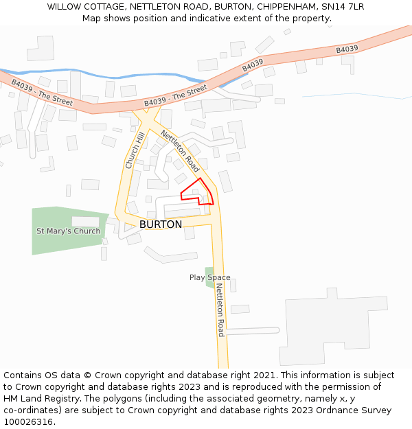 WILLOW COTTAGE, NETTLETON ROAD, BURTON, CHIPPENHAM, SN14 7LR: Location map and indicative extent of plot